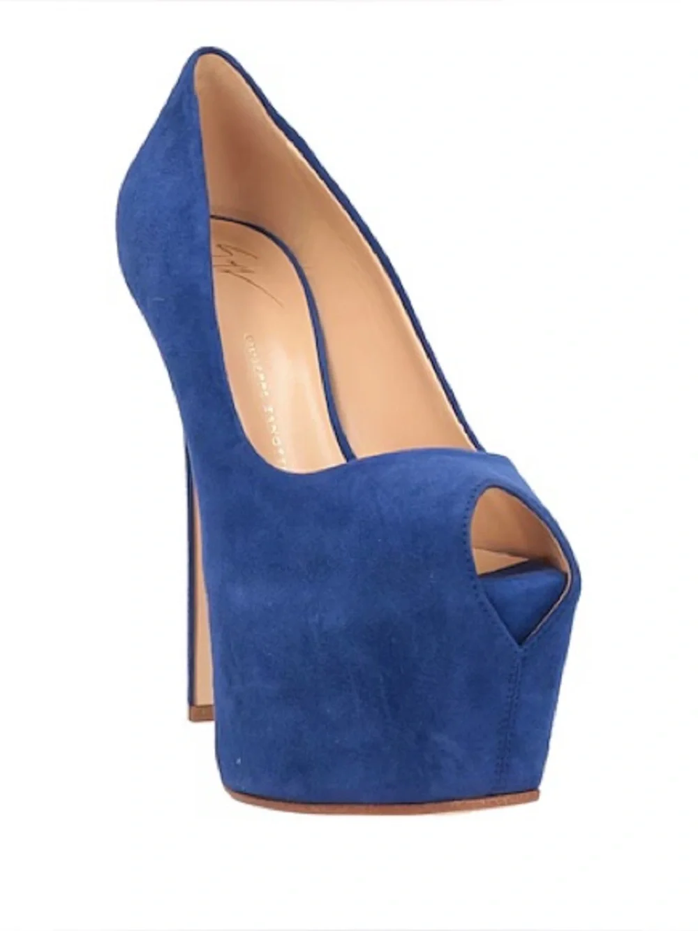 Giuseppe Zanotti Suede Leather Blue Stiletto Liza 90 Open Toe Platform Pump 7.5